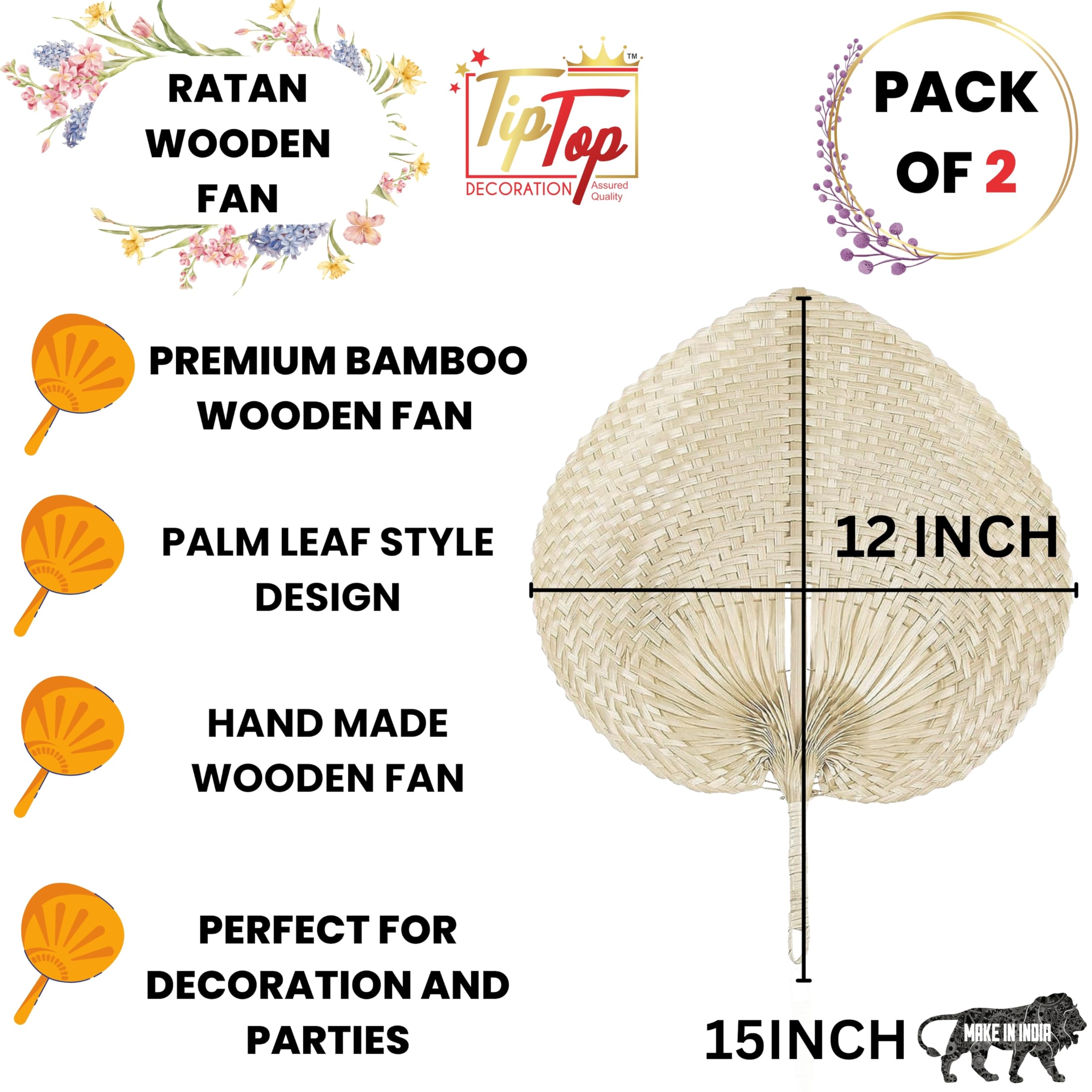 Buy TIPTOP DECORATION Premium Natural Rattan Handmade Palm Leaf